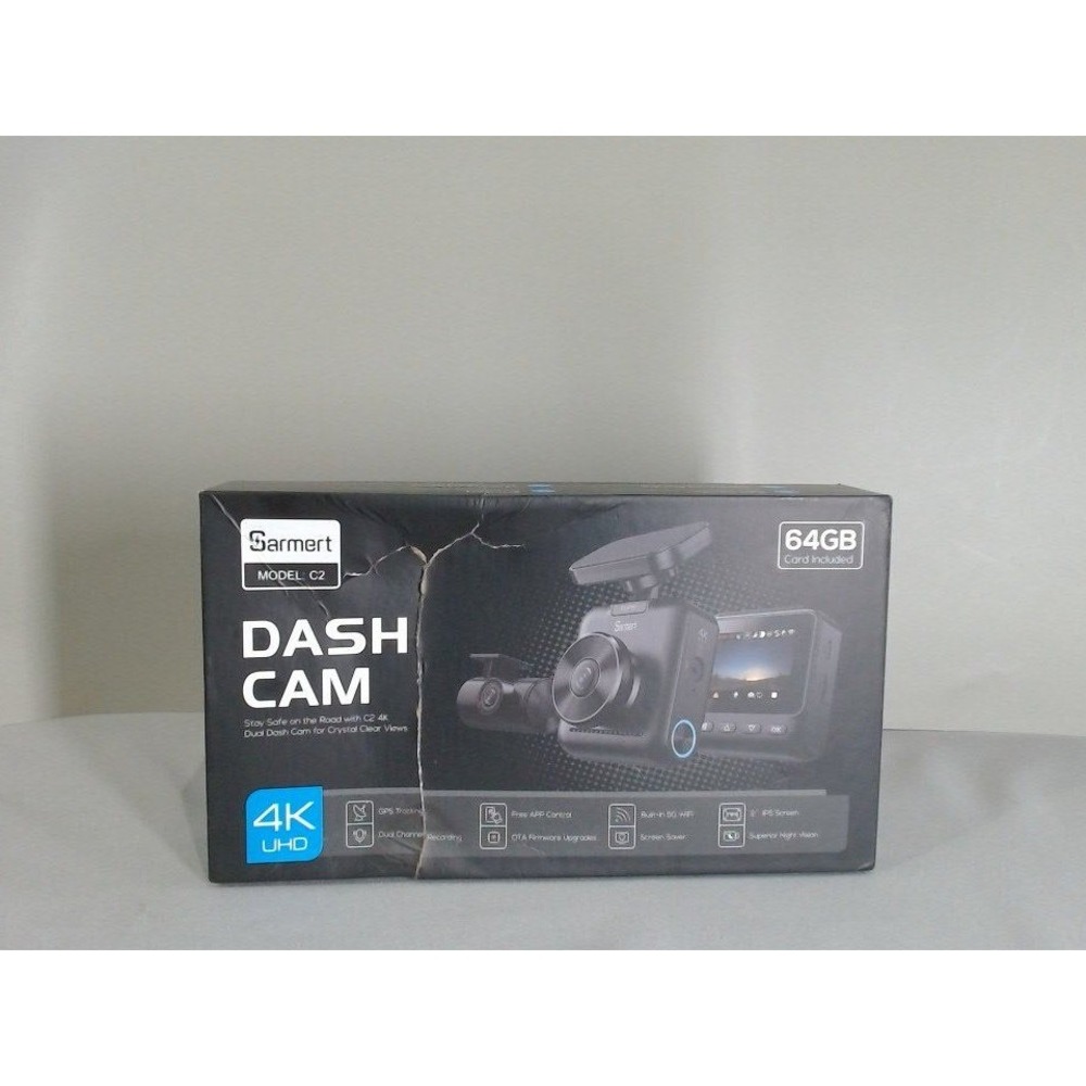 Sarmert C2 Dual Dash Cam 4K UHD Front and Rear WiFi GPS 64GB Card Included